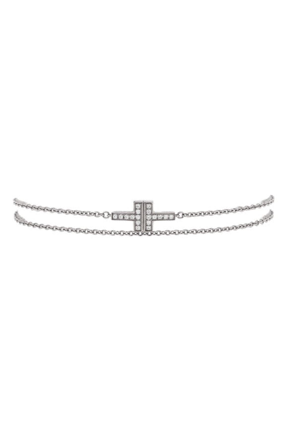 Pre-Owned T Double Chain Bracelet 18K White Gold and Diamonds Small By Rebag