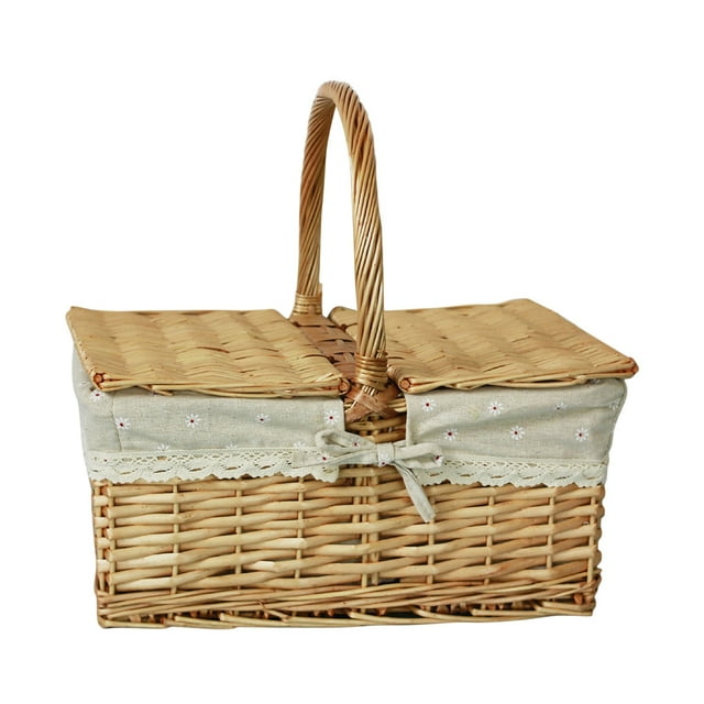 Cesta de picnic para 2 con mesa de vino portátil, cesta tejida con asas y juego de cubiertos, cesta grande para picnic, camping, familia, regalo de boda para pareja.