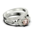 thumbnail image 2 of Unique Boho & hippie 2.50 Carat Round Cut Morganite And Diamond Moissanite Engagement Ring, Wedding Ring in 10k Solid White Gold, Leaf Ring, Promise Ring, Anniversary Gift, Trio Set, Matching Band, 2 of 4