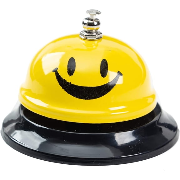 Call Bell, 3.35 Inch Diameter, Metal Bell, Yellow Smiley Face, Desk Bell Service Bell for Hotels, Schools, Restaurants, Reception Areas, Hospitals, Customer Service, Yellow (1 Bell)