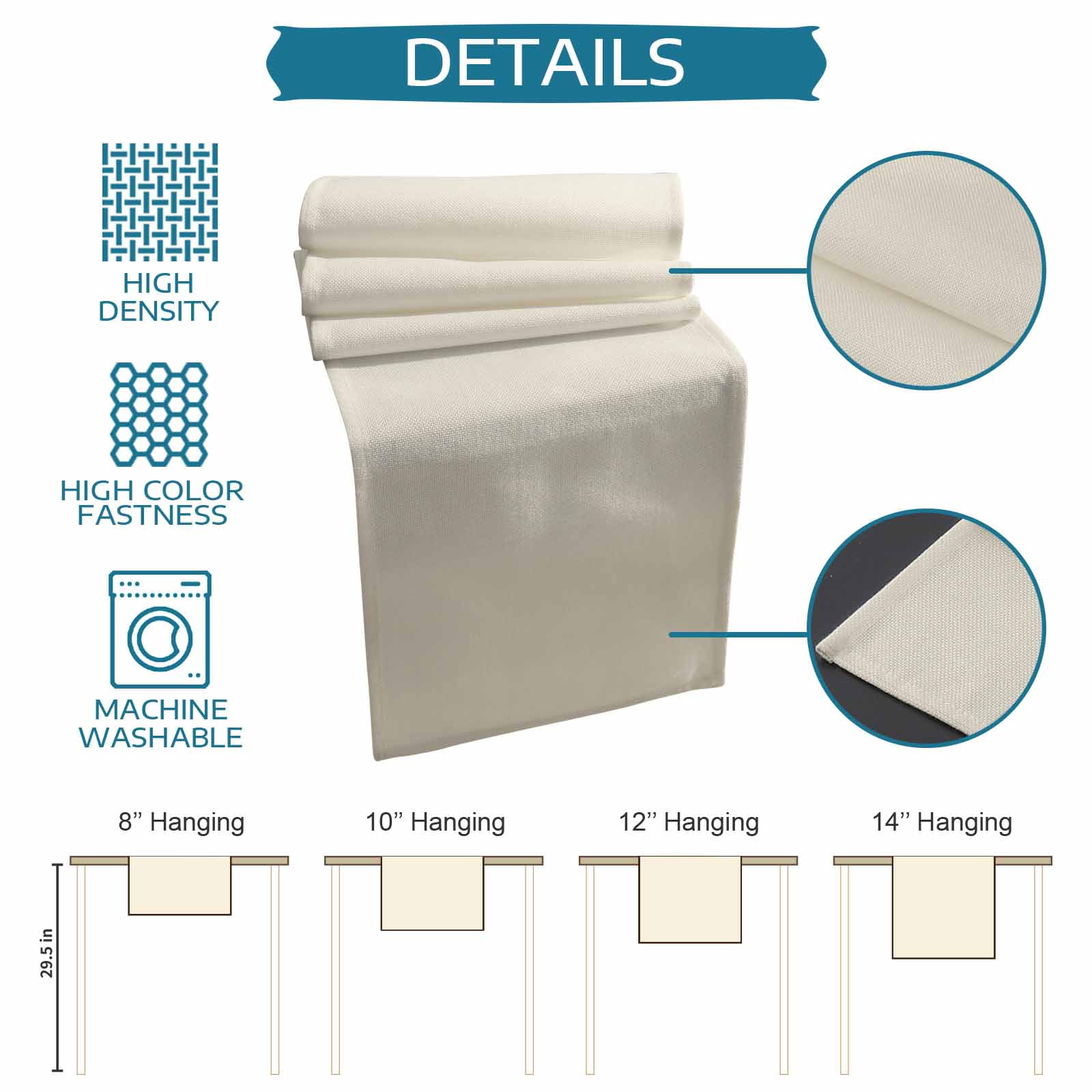 Cream Table Runner, Modern Pure Beige Washable Cotton Linen Table Runners 90 Inches Long, Dresser Scarf Runner for Dining/Coffee/Kitchen/Hallway Tables 13''x90''