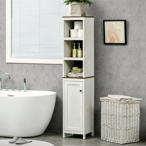 Tall Bathroom Storage Cabinet, Linen Tower with Adjustable Shelf, Antique White