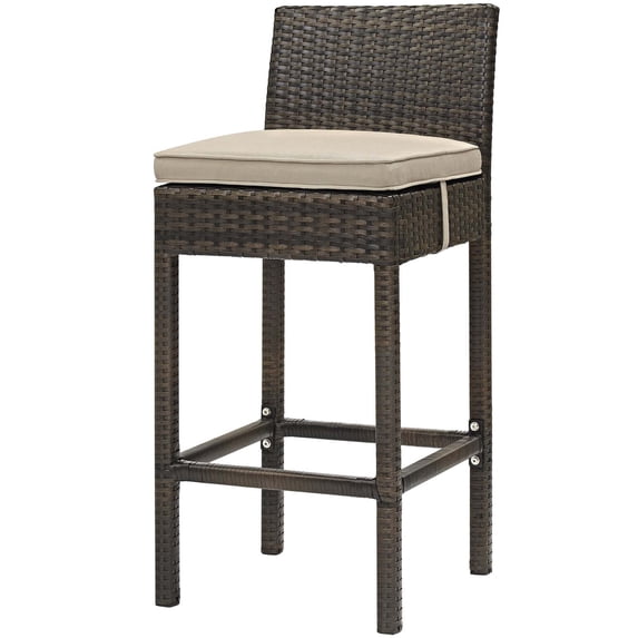 Modern Contemporary Urban Design Outdoor Patio Balcony Garden Furniture Bar Side Stool Chair, Rattan Wicker, Brown Beige