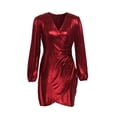 thumbnail image 6 of Aueoeo Women's Mini Dress V Neck Ruffle Long Sleeve Bright Color Dresses Slim Fitted Bodycon Pencil Dresses, 6 of 7