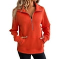 thumbnail image 3 of Women's Half Zip Collar Pullover, Raglan Sleeve Casual Sweatshirt, Pocket Front Kangaroo Pocket, Loose Fit Crewneck Top, Autumn Winter Relaxed Streetwear Style Orange XXL, 3 of 10