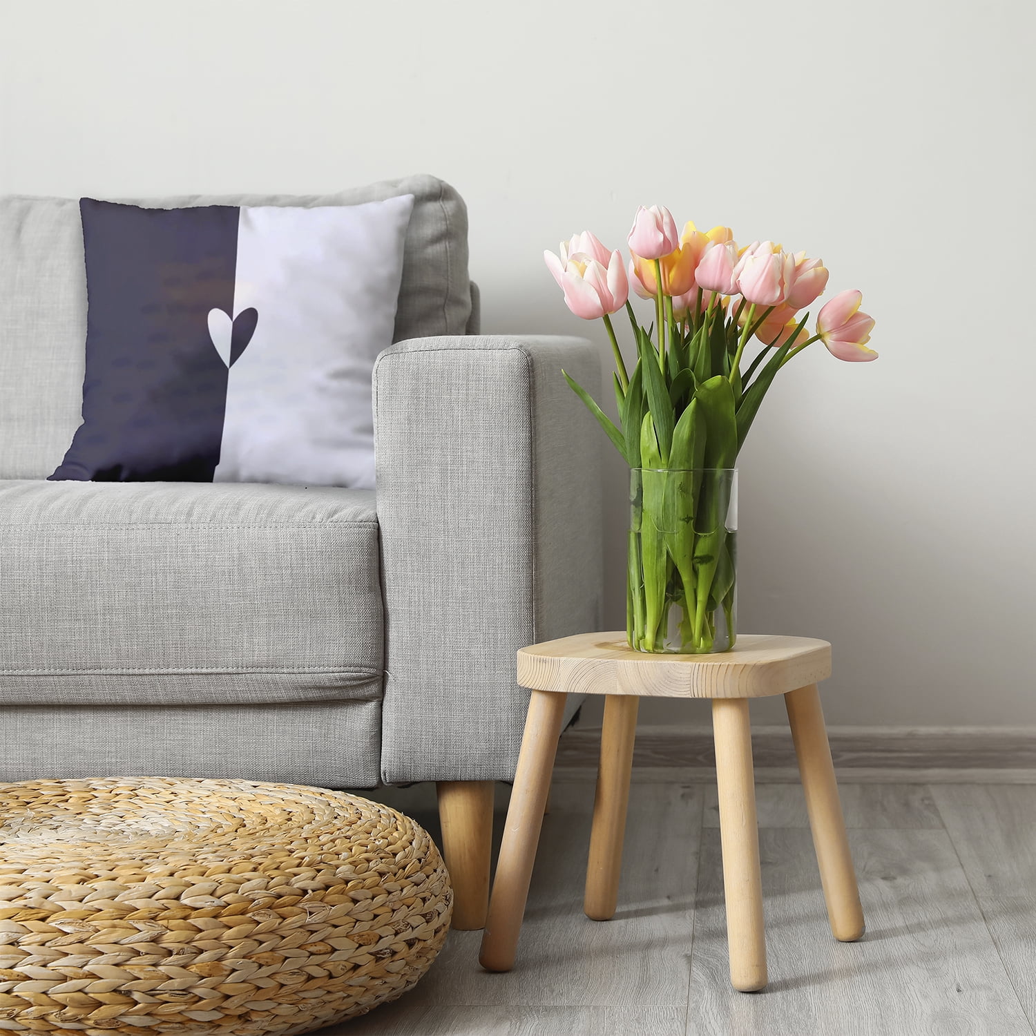 26" x 26" Simply Daisy Modern Heart Polyester Accent Pillow, Dark Gray Qty 1