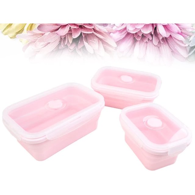 Tazón Almuerzo Contenedor Comida Plegable Rosa Plegable Silicona Almacenamiento -amigable (1set (3pcs)) ShuxiuWang 8390612487163