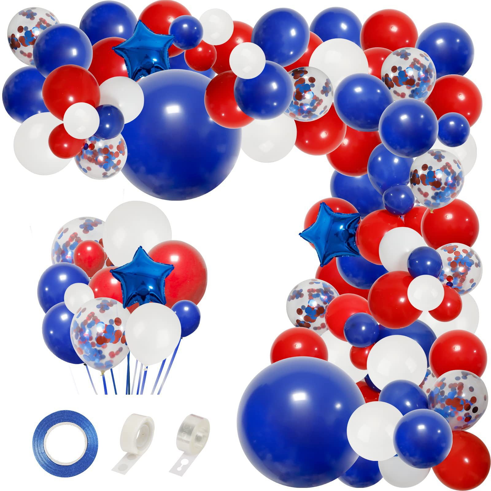 American Independence Day Balloon Garland Arch Kit Blue Red Confetti Latex Balloons Set For Memorial Day, 4th of July, Veterans Day Party Decoration