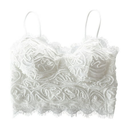 Bralette Bra Women Lingerie Lace Chest Tube Tops Backless Bra Camisole Base Underwear V-Neck Full-Coverage Bra Feature Hook and Eye Closure Padded Bra Style Y-113   White one size