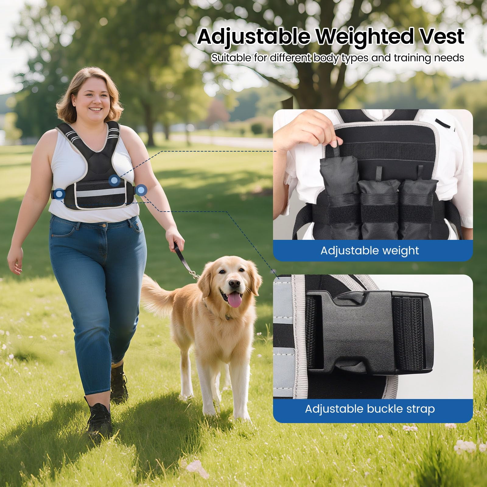 Black 4-10lb Adjustable Weighted Vest for Walking Running Crossfit Strength Training