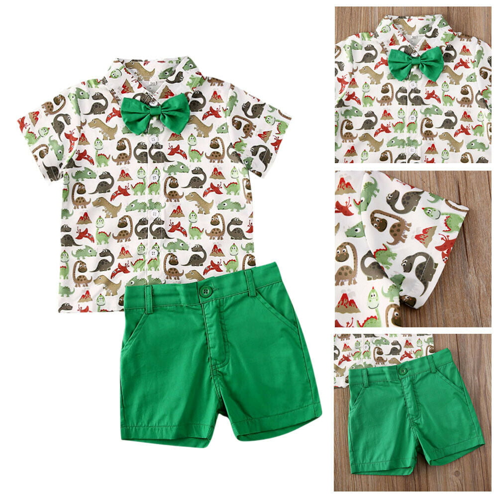 Newborn Kids Baby Boys Summer Top T-shirt Dinosaur Pants Shorts Outfits 2Pcs Set 