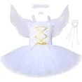 thumbnail image 3 of Vestido de tutú de ángel de la guarda blanco para niñas, vestidos de fiesta de cumpleaños, disfraces de Halloween para niños con plumas de ángel, varita de hada y alas, 3 of 5