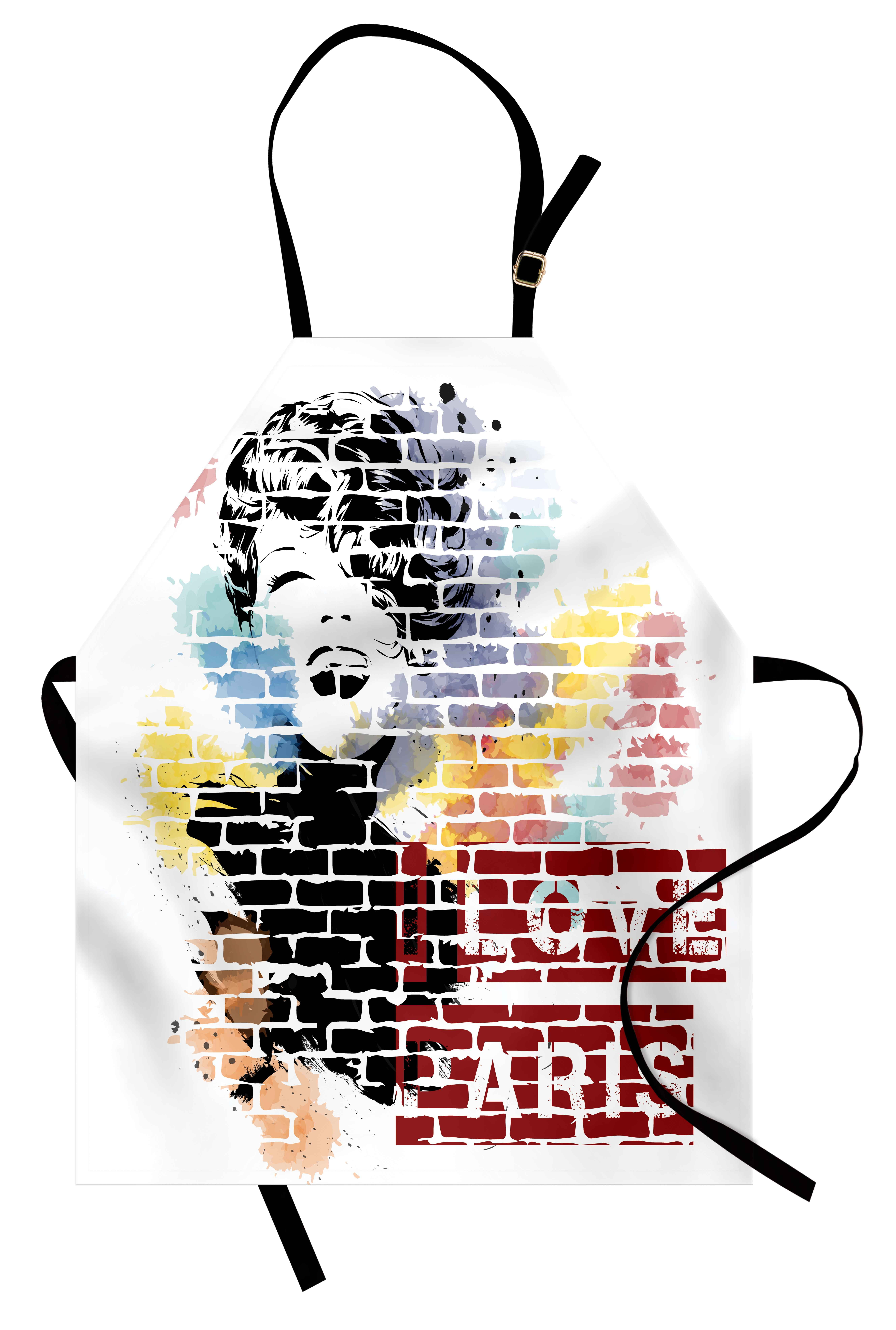 Paris Apron I Love Paris Typography and Woman Figure on Street Wall Design Cool Artwork Print, Unisex Kitchen Bib Apron... by 3decor llc