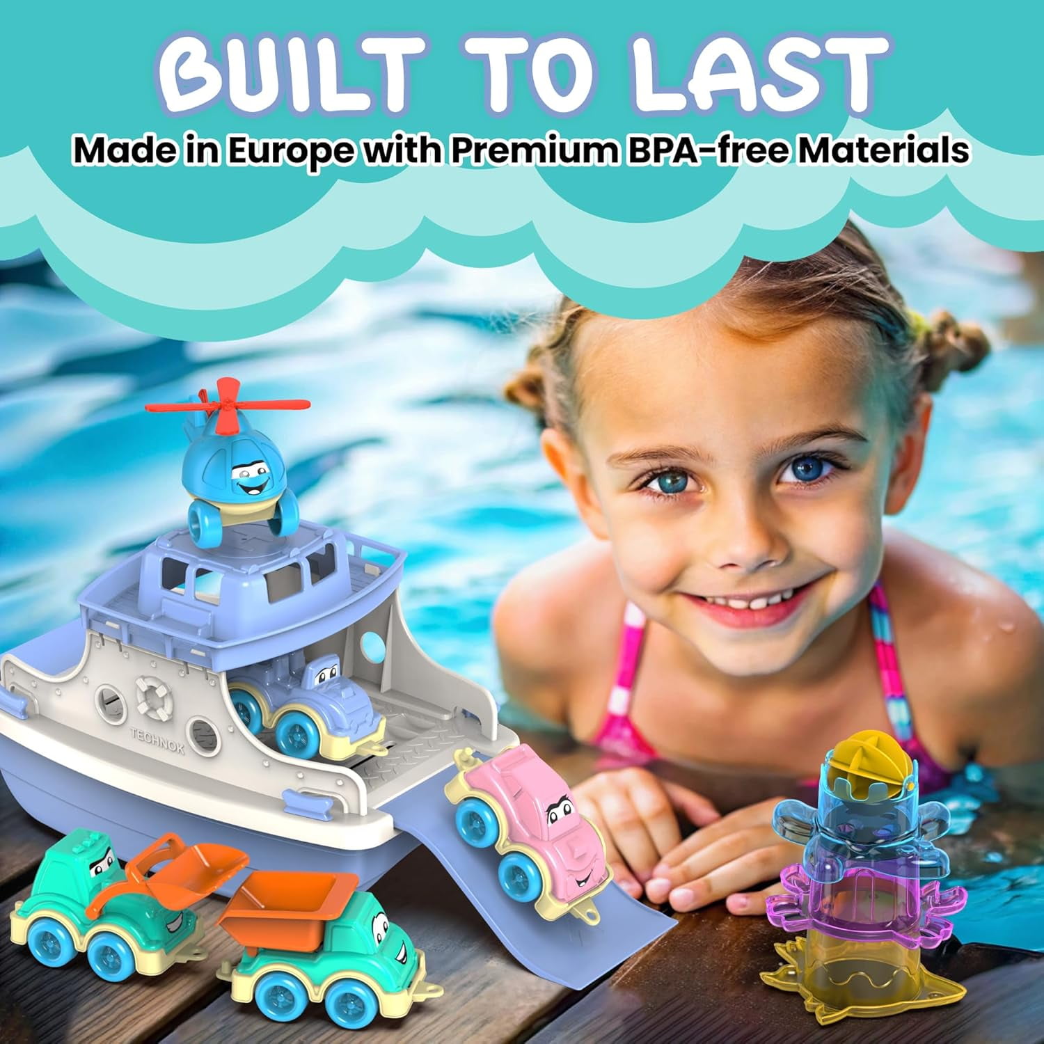 UTOYZ Ferry Fun and Friends Bath Toy Play Set for Toddlers 12 Months and up, 15 Piece