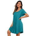 thumbnail image 4 of JWD Womens Nightgown Short Sleeves Sleepwear Soft Loose Sleepshirt Scoopneck Pleated Nightshirt Loungewear, 4 of 5
