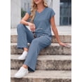 thumbnail image 5 of Cueply 2 Piece Sets for Women Summer Casual Vacation Outfits Cap Sleeve Wide Leg Long Pants Lounge Sets, 5 of 10