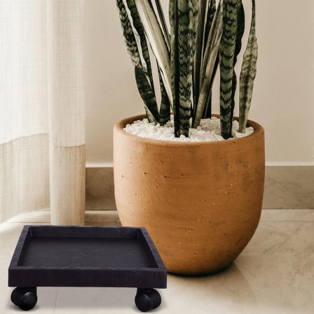 ROSENICE  Platform Tray with Wheels Plant Stand Square Stands Movable Black