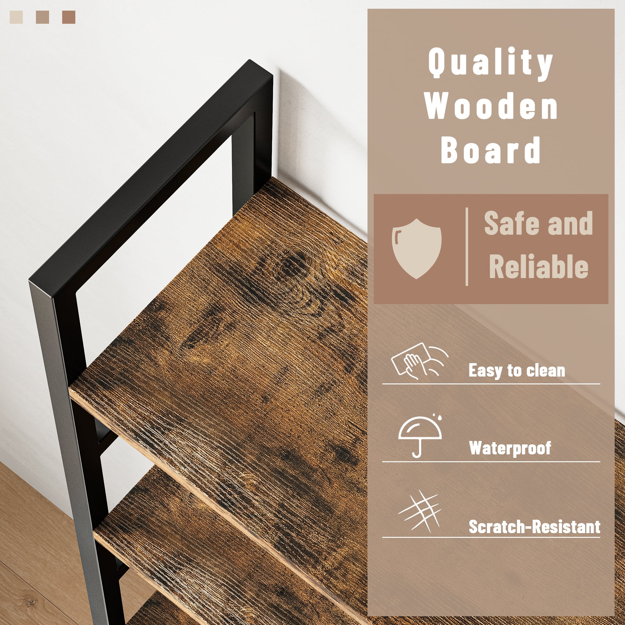 Triple 5 Tier Bookshelf, Large Wooden Bookcase with 17 Open Display Shelves, Modern Tree Book Shelf Metal Frame Tall Bookshelves Furniture for Living Room Bedroom Home Office Rustic Brown