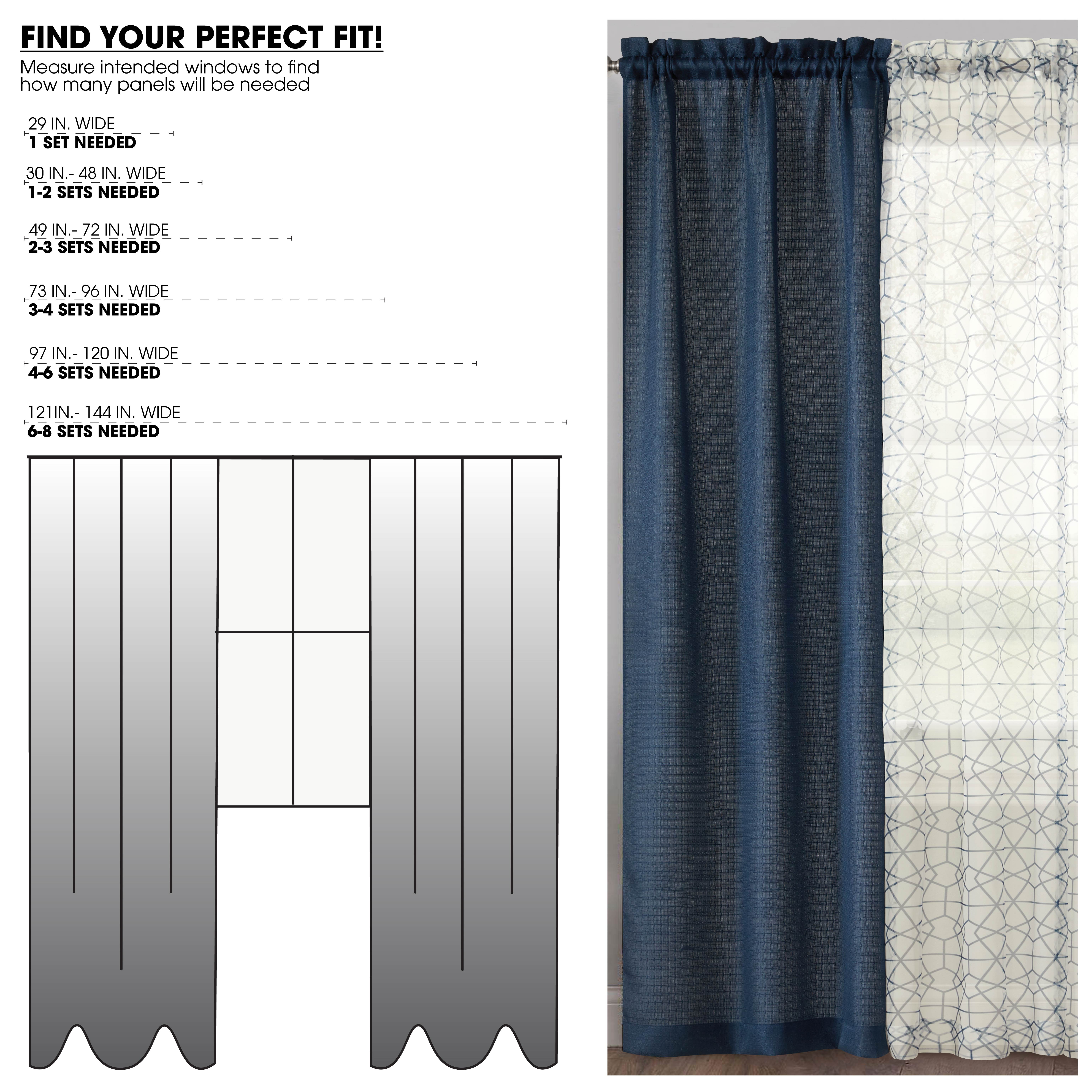 Mainstays Solid and Printed Rod Pocket Curtain Panel Set of 4, Blue Moon, 27.5" W x 84" L