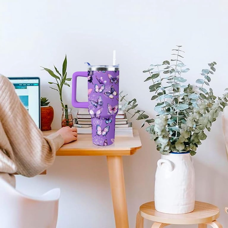 Butterfly Tumbler 40 oz Tumbler with Handle and Straw Lid Leak