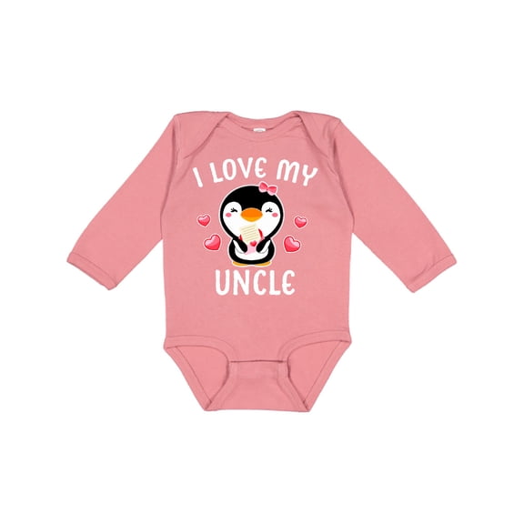 Inktastic I Love My Uncle with Cute Penguin and Hearts Girls Long Sleeve Baby Bodysuit