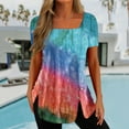 thumbnail image 2 of DPTALR Womens Casual Printed Square Neck Short Sleeve Buttons Tops Loose Blouses, 2 of 5