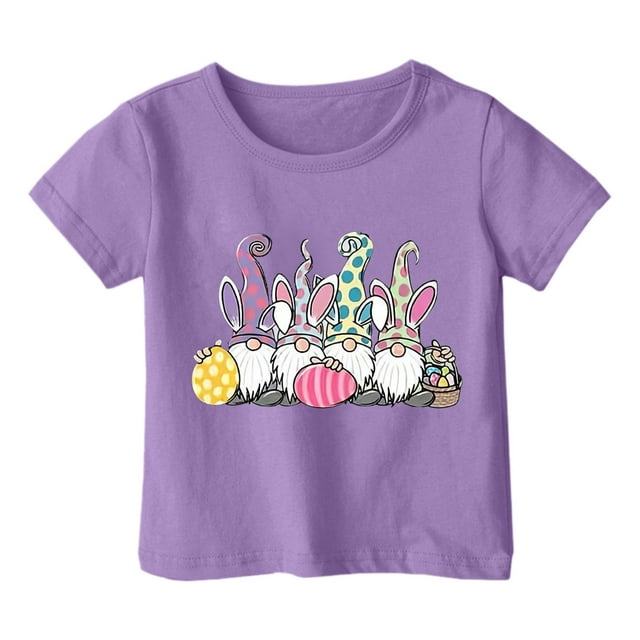MIASHUI Haut à Manches Courtes pour Garçons et Filles, T-Shirt Graphique de Pâques, Col Rond d'Été, Violet, 12-13 Ans