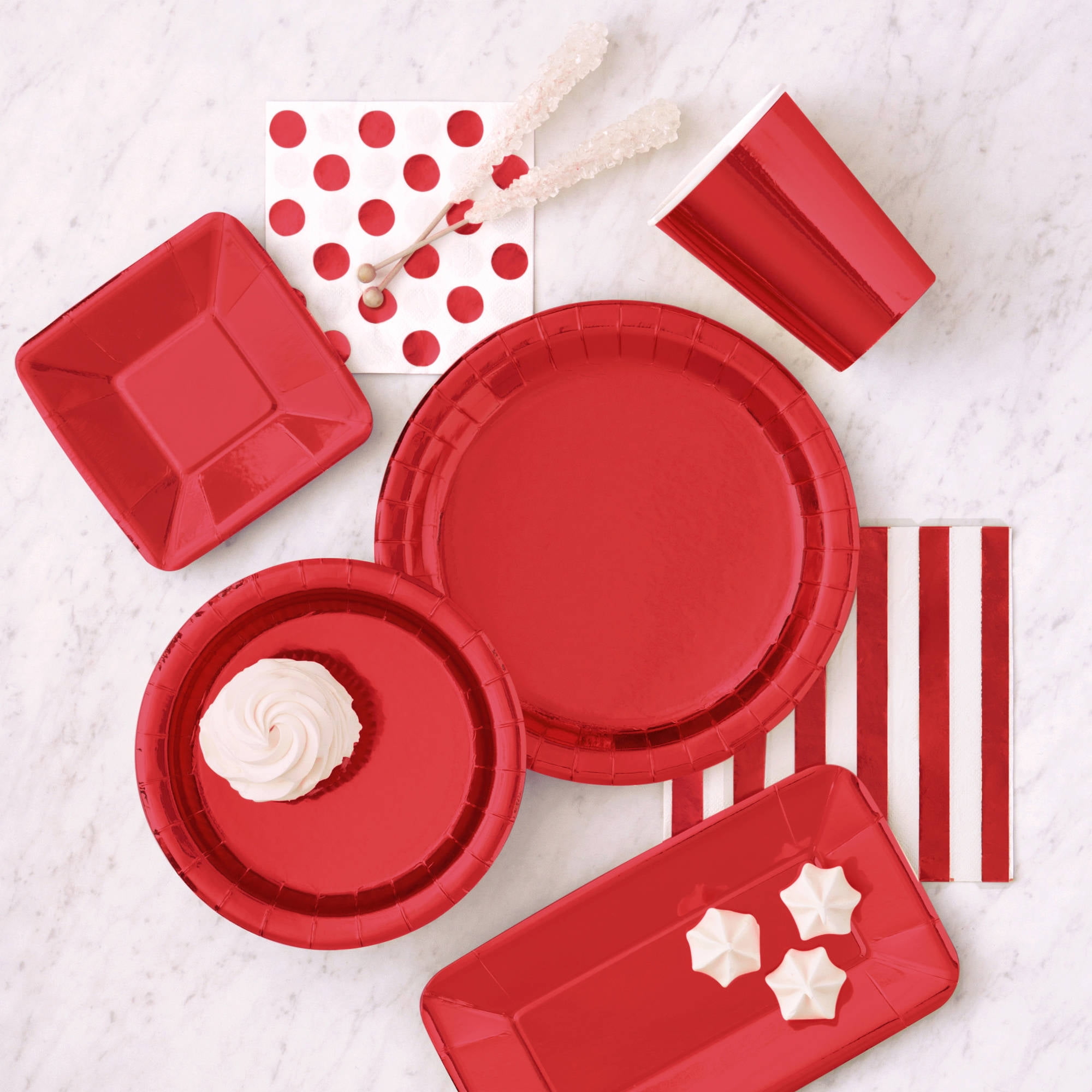 Foil Striped Paper Lunch Napkins, Red, 16ct