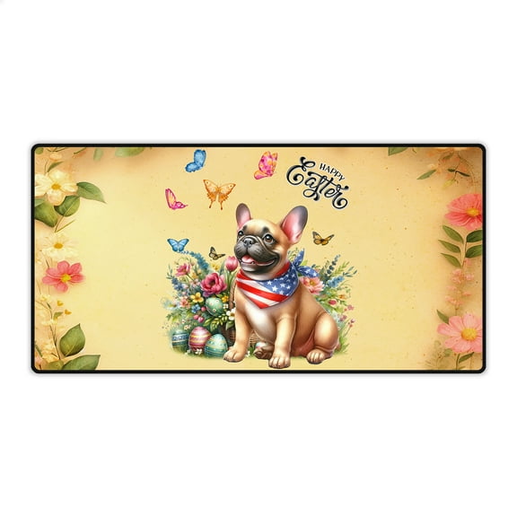 French Bulldog Celebrates Spring and Enjoys a Happy Easter Desk Mat Full Keyboard Mouse Pad Dog Lover Gifts Large Mousepad - 02001