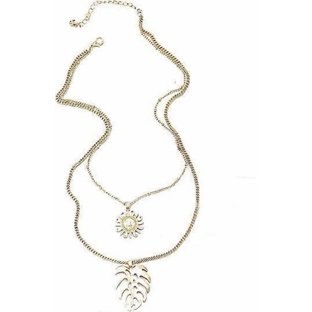 BLING Double Chains Moon and Sun Layered Choker Necklace Sunflower Opal Pendant Necklace Gift for Women