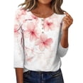 thumbnail image 3 of Jsaierl 3/4 Length Sleeve Womens Tops Summer Button Up Round Neck Shirts Boho Print Petite Blouses Going Out Holiday Tunic Top S-2XL, 3 of 8