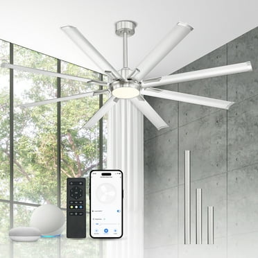 Ltmate 84 Inch Bruehed Nickel Ceiling Fans With Lights and Remote,Extra Large Indoor/Outdoor Ceiling Fan With 8 Aluminium Metal Blades