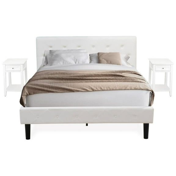 East West Furniture Nolan 3 Pieces Wood Queen Bedroom Set in White