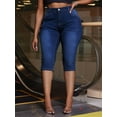 thumbnail image 2 of Women's large size navy color versatile casual style denim shorts, stretchy soft and comfortable jeans cropped leggings for women, 2 of 5