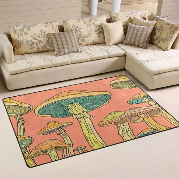 Anime Mushroom Pattern Soft Polyester Area Rug 31''x20'', Non Slip, Memory Foam, Water Absorbent