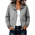 thumbnail image 2 of Mifsaly Womens Bomber Jackets Zip Up Collared Plaid Lining Windbreaker Jacket Fall Winter Windproof Comfort Daily Wear Outdoor Activity Work Office Casual Outfits Gray,2XL, 2 of 5