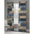 thumbnail image 5 of Navy Blue Brown Wood Semi Sheer Curtains 84 Inch Length 2 Panels Set, Farmhouse Vintage Wooden Sheer Kitchen Curtain Privacy Voile Window Curtain for Living Room Bedroom Rod Pocket Drapes, 5 of 7