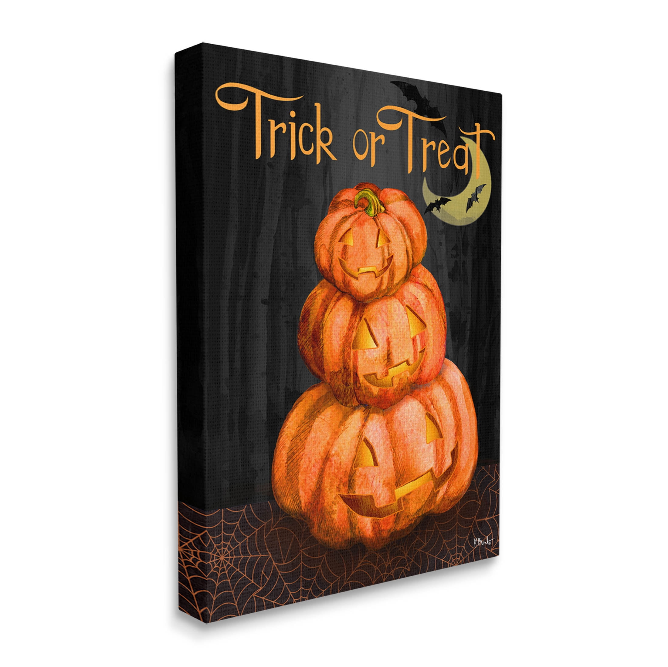 Stupell Industries Trick Or Treat Halloween Jack-o-Lantern Graphic Art Gallery Wrapped Canvas Print Wall Art, Design by Paul Brent