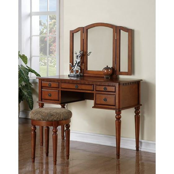 Bobkona St Croix 3 Fold Mirror Vanity Table With Stool Set In White Bobkona St Croix 3 Fold Mirror Vanity Table With Stool Set In White Com