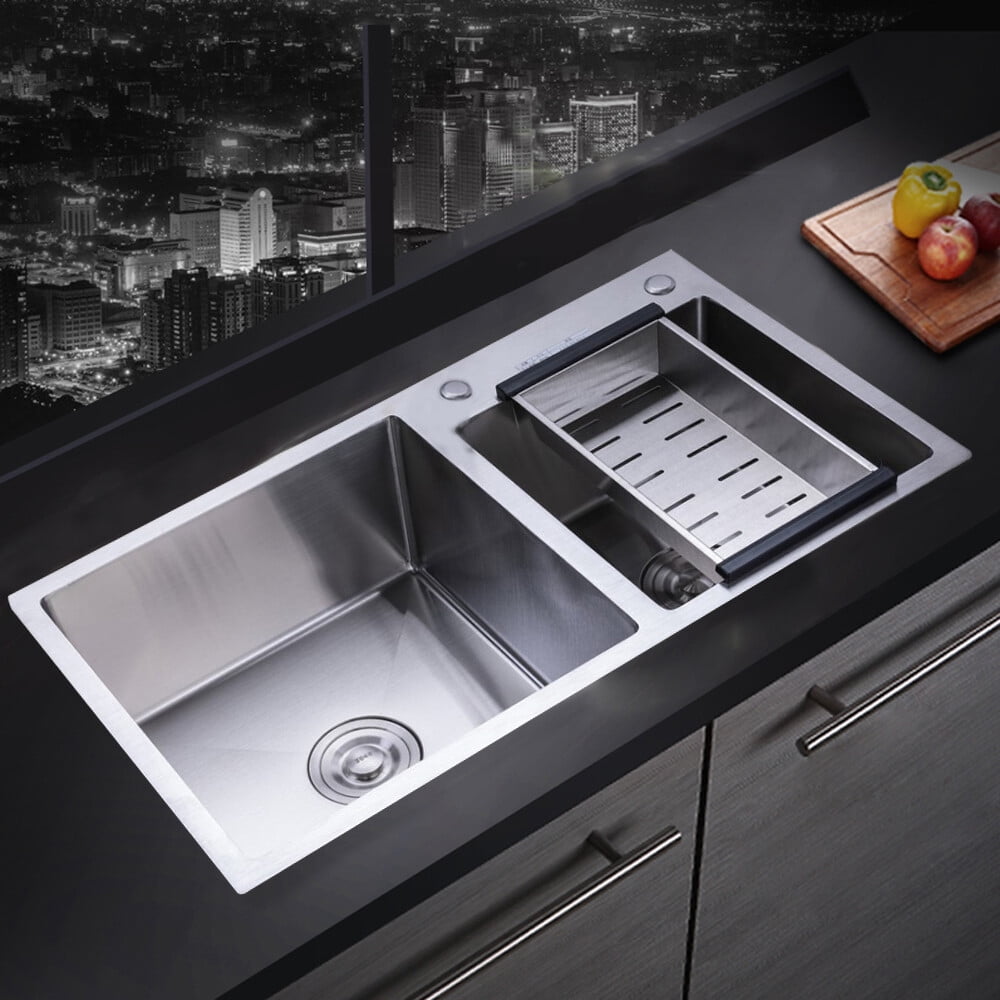 Stainless Steel Drop-in Kitchen Sink, Double Bowl Sink with Drain Basket for Laundry Rooms, Basement