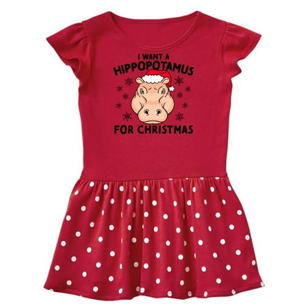 

Inktastic I Want a Hippopotamus for Christmas in Santa Hat Gift Toddler Girl Dress