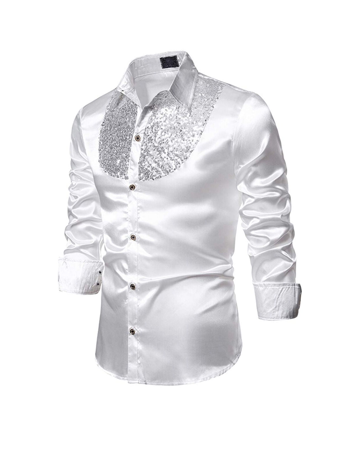 Men's Silk Satin Long Sleeve Shirt Ruffled Vintage Wedding Tuxedo Dress ...