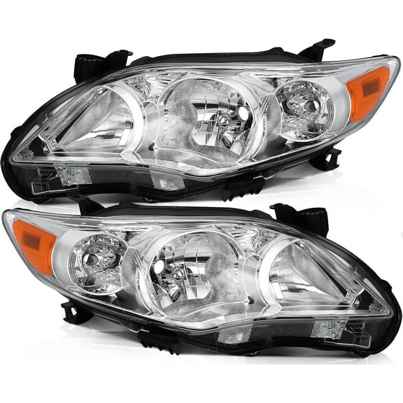 CCIYU Headlights Headlamps Pair Fit for Toyota Corolla 2011-2013 8115002B60 81150-02B50 TO2519131 TO2503204 TO2502204 TO2518131 Chrome Housing Amber Reflector Clear Lens