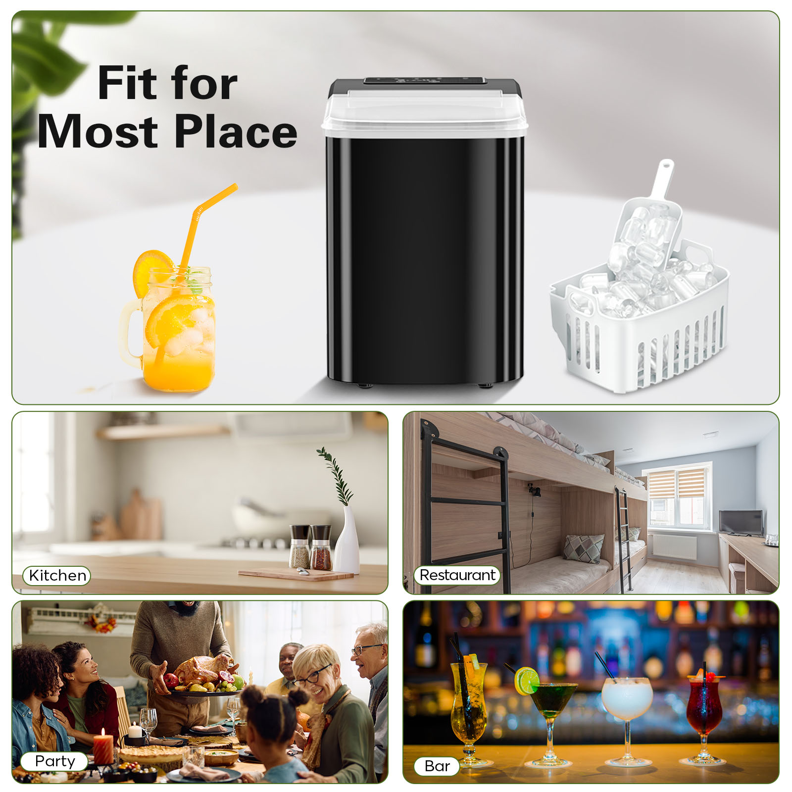 Portable Counter Top Self Cleaning Ice Maker Machine -  26lbs/24Hours with Ice Scoop, Basket, Black
