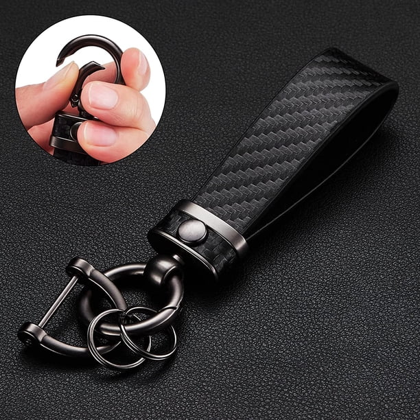 Llavero de fibra de carbono para coche, llavero de cuero de microfibra, llaveros universales para llaveros para hombres y mujeres, (negro)
