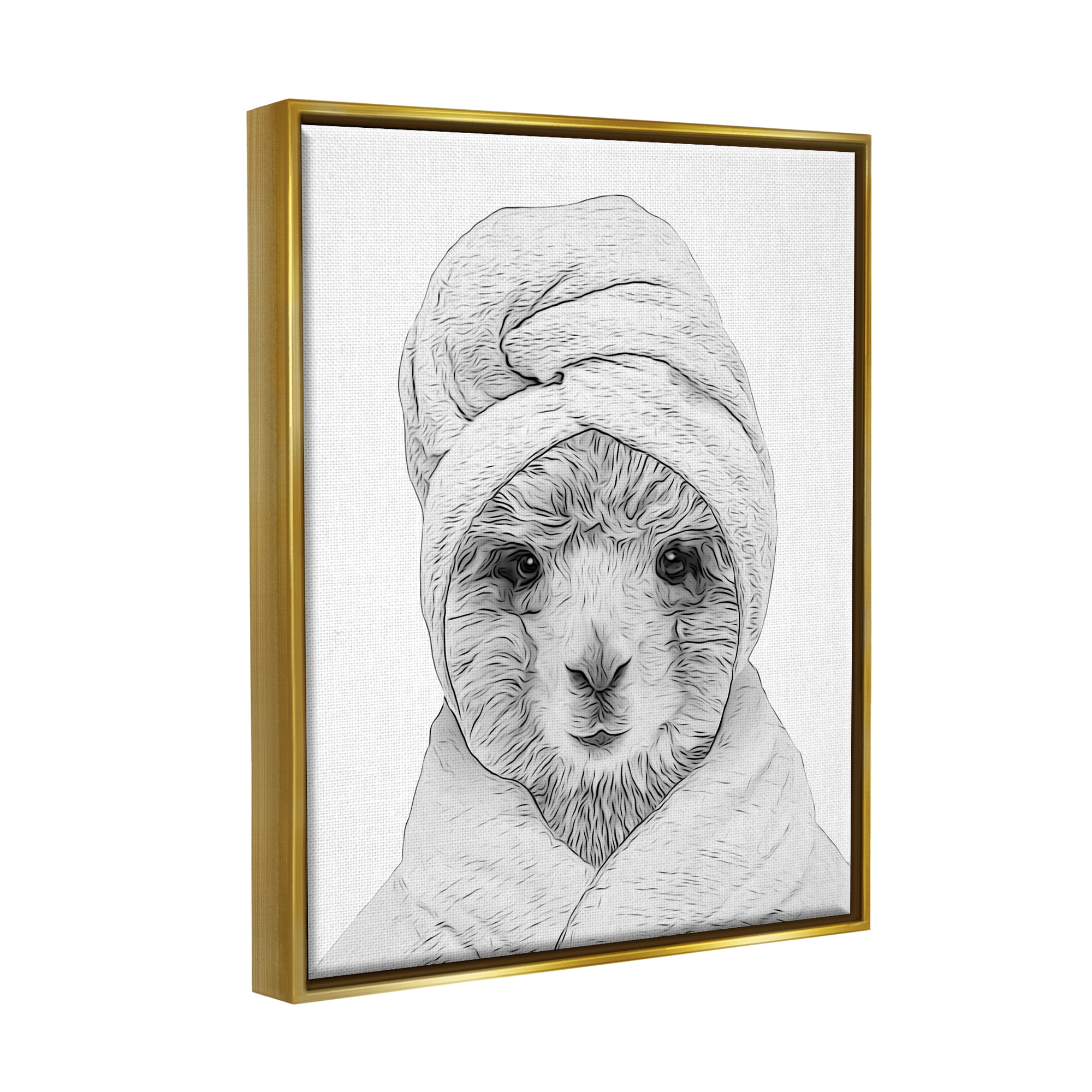 Stupell Industries Alpaca Bathrobe Farm Animal Animals & Insects Painting Gold Floater Framed Art Print Wall Art