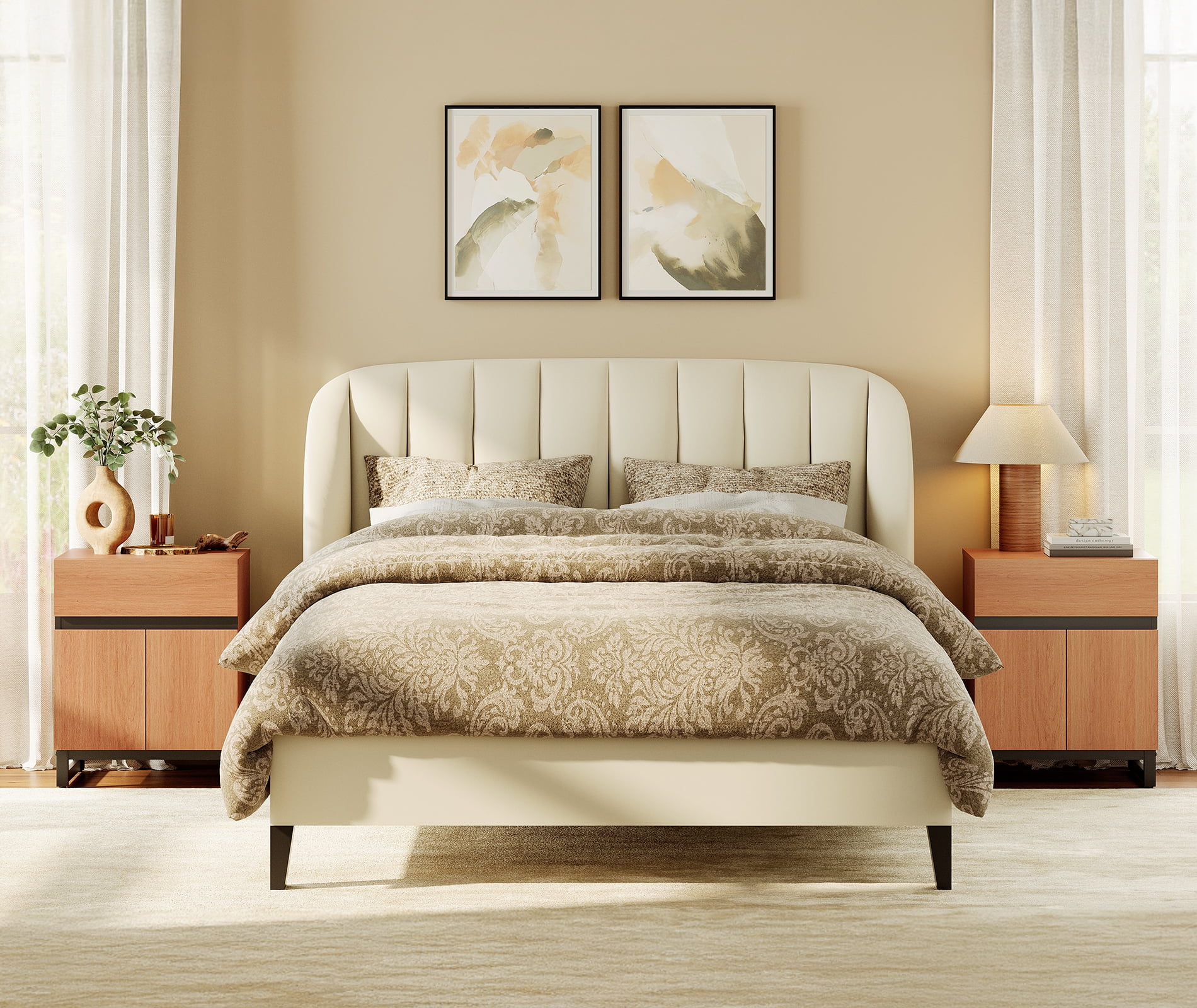 WAMPAT 4-Piece Dresser & Nightstand Set, 94.5 Inch 6-Drawer Dresser & 2 Nightstands with Drawer & Cabinet, Bedroom Furniture Collection