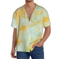 thumbnail image 7 of Lsque Yellow With Teal Marble print Men's Cuban Collar Short Sleeve Shirt Summer Beachwear Casual Button Down Fashionable Vacation Leisure Shirt-Medium, 7 of 7