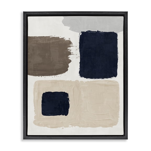 Stupell Industries Neutral Blocked Shapes Abstract Painting Black Floater Framed Canvas Art Print Wall Art, 17 x 21