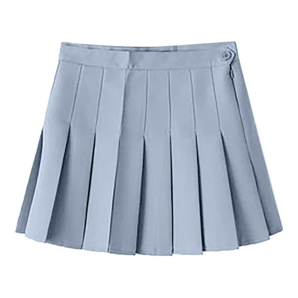 Gibobby faldas cargo con en la cintura para mujer Falda plisada a cuadros de cintura alta(Gris, XL)
